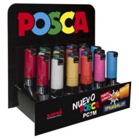 Posca PC-7M Expositor de 20 Marcadores de Pintura - Punta de Bala 4.5-5.5mm - Tinta Base al Agua - Resistente a la Luz - Color Surtido