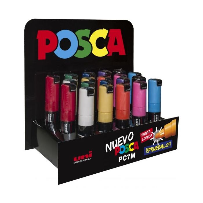 Posca PC-7M Expositor de 20 Marcadores de Pintura - Punta de Bala 4.5-5.5mm - Tinta Base al Agua - Resistente a la Luz - Color Surtido