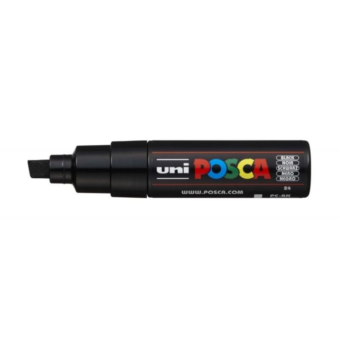 Posca PC-8K Marcador de Pintura - Punta Biselada Acrilica 8mm - Tinta Base al Agua - Resistente a la Luz - No Permanente - Color Negro