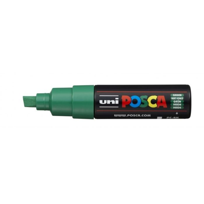 Posca PC-8K Marcador de Pintura Base al Agua - Punta Biselada Acrilica 8mm - Linea Gruesa - Resistente a la Luz - Color Verde
