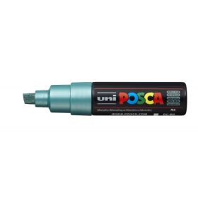Posca PC-8K Marcador de Pintura - Punta Biselada Acrilica 8mm - Tinta Base al Agua - Resistente a la Luz - No Permanente - Color Verde Metálico