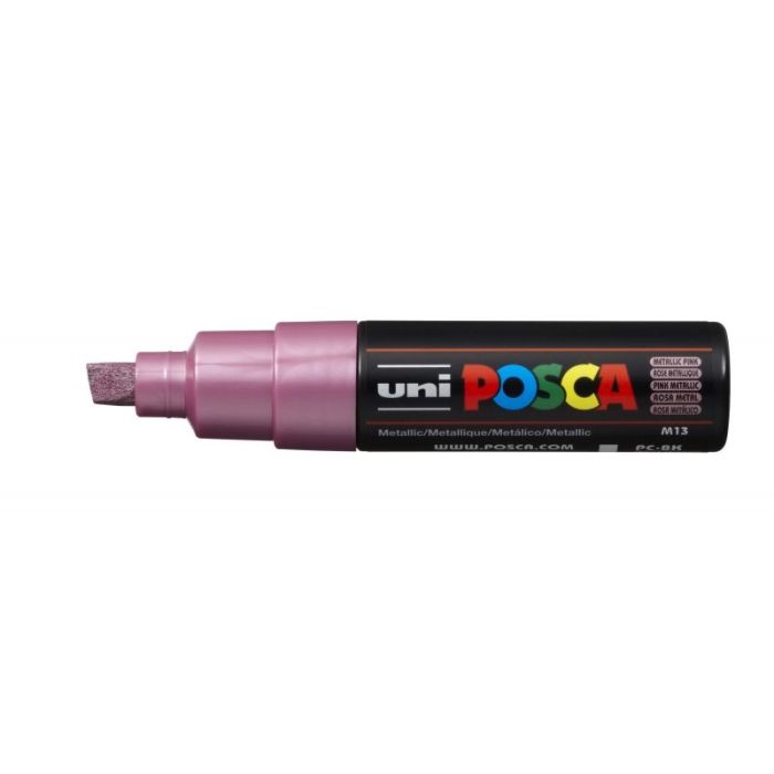 Posca PC-8K Marcador de Pintura - Punta Biselada Acrilica 8mm - Tinta Base al Agua - Resistente a la Luz - No Permanente - Color Rosa Metálico