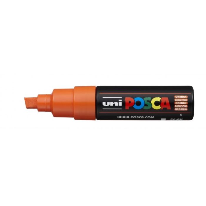 Posca PC-8K Marcador de Pintura - Punta Biselada Acrilica 8mm - Tinta Base al Agua - Resistente a la Luz - No Permanente - Color Naranja