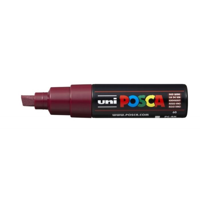 Posca PC-8K Marcador de Pintura - Punta Biselada Acrilica 8mm - Tinta Base al Agua - No Permanente - Resistente a la Luz - Color Rojo Vino