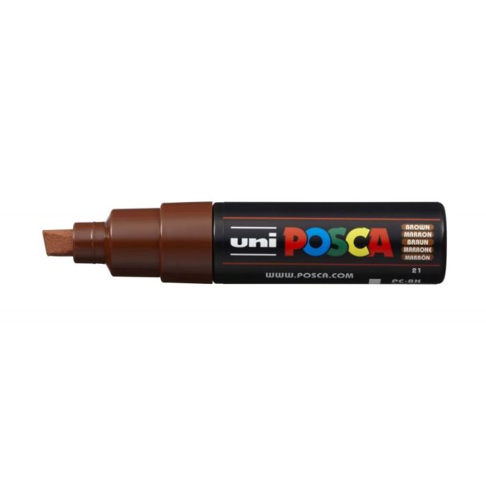 Posca PC-8K Marcador de Pintura - Punta Biselada Acrilica 8mm - Tinta Base al Agua - Resistente a la Luz - No Permanente - Color Marrón