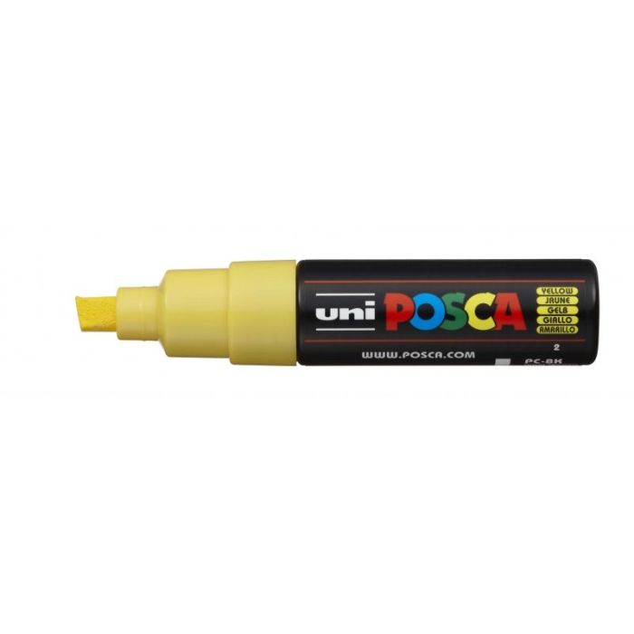 Posca PC-8K Marcador de Pintura - Punta Biselada Acrilica 8mm - Tinta Base al Agua - Resistente a la Luz - No Permanente - Color Amarillo