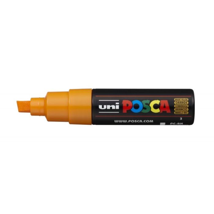 Posca PC-8K Marcador de Pintura Base al Agua - Punta Biselada Acrilica 8mm - Linea Gruesa - Resistente a la Luz - No Permanente - Color Naranja Medio