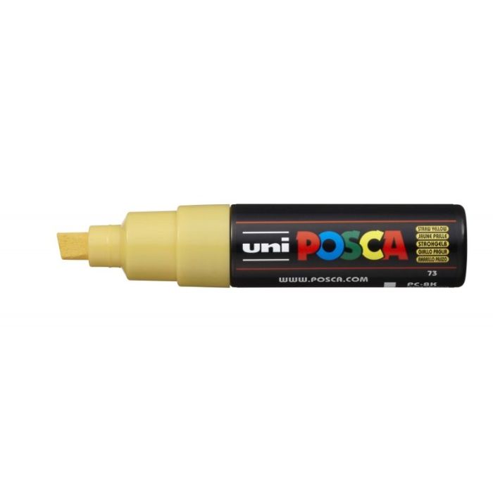 Posca PC-8K Marcador de Pintura - Punta Biselada Acrilica 8mm - Tinta Base al Agua - No Permanente - Resistente a la Luz - Inodoro - Color Amarillo Pajizo
