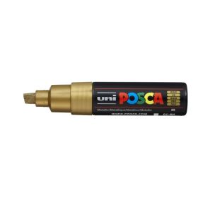 Posca PC-8K Marcador de Pintura - Punta Biselada Acrilica 8mm - Tinta Base al Agua - Resistente a la Luz - No Permanente - Color Oro Metálico