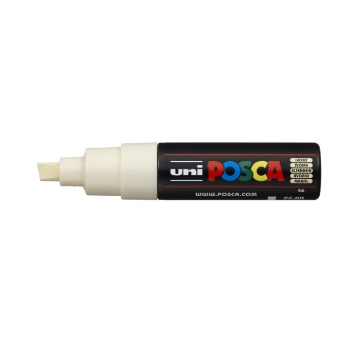 Posca PC-8K Marcador de Pintura - Punta Biselada Acrilica 8mm - Tinta Base al Agua - Resistente a la Luz - No Permanente - Color Marfil
