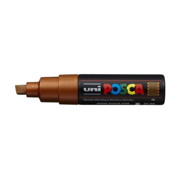 Posca PC-8K Marcador de Pintura - Punta Biselada Acrilica 8mm - Linea Gruesa - Tinta Base al Agua - No Permanente - Resistente a la Luz - Color Bronce