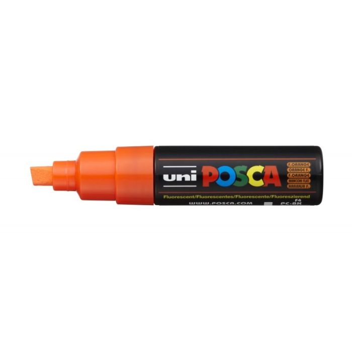Posca PC-8K Marcador de Pintura - Punta Biselada Acrilica 8mm - Tinta Pigmentada Base al Agua - Resistente a la Luz - Color Naranja