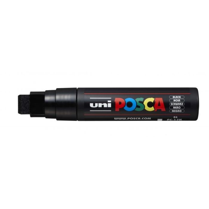 Posca PC-17K Marcador de Pintura - Punta de Poliester Biselada 15mm - Ancho de Trazo Muy Grueso - Tinta Base al Agua - Resistente a la Luz - Color Negro