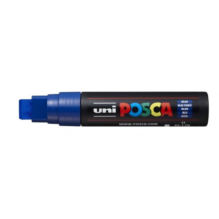 Posca PC-17K Marcador de Pintura - Punta Biselada de Poliester 15mm - Ancho de Trazo Muy Grueso - Tinta Base al Agua - No Permanente - Resistente a la Luz - Color Azul