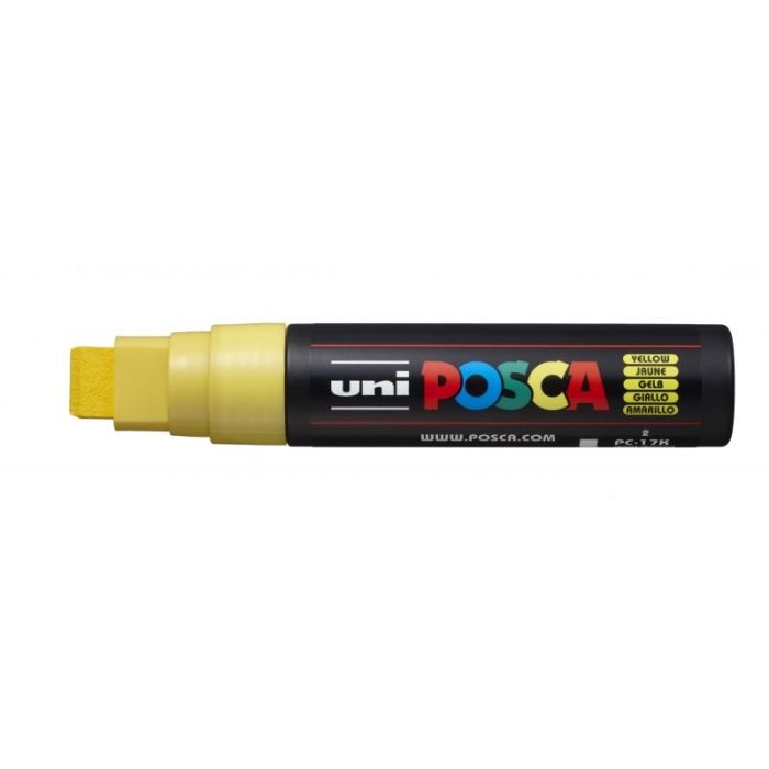Posca PC-17K Marcador de Pintura - Punta Biselada de Poliester 15mm - Ancho de Trazo Muy Grueso - Tinta Base al Agua - Resistente a la Luz - No Permanente - Color Amarillo