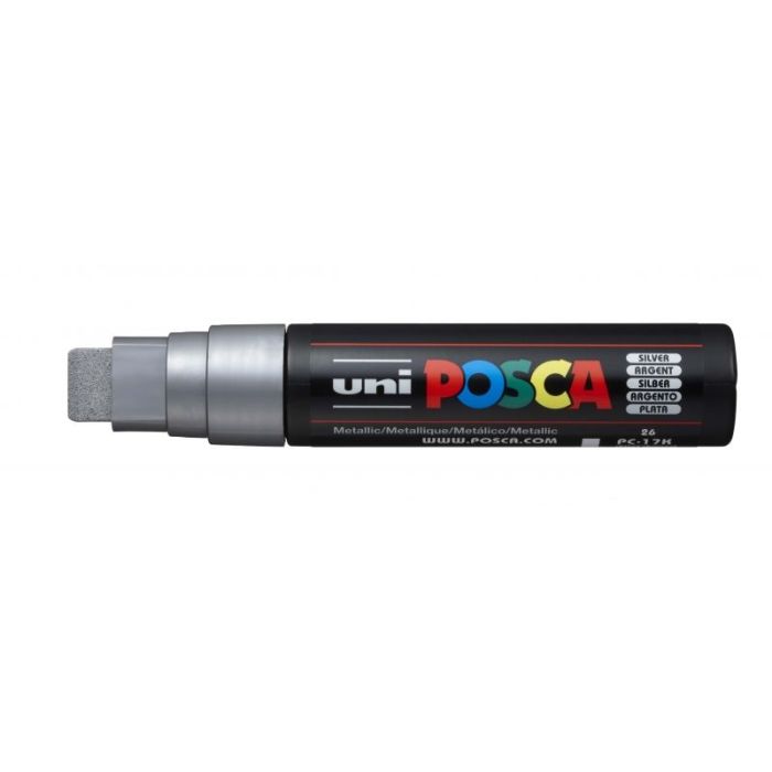 Posca PC-17K Marcador de Pintura - Punta Biselada de Poliester 15mm - Tinta Base al Agua - Resistente a la Luz - No Permanente - Color Plata