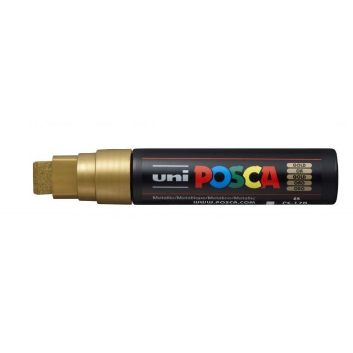 Posca PC-17K Marcador de Pintura - Punta Biselada de Poliester 15mm - Linea Muy Gruesa - Tinta Base al Agua - Resistente a la Luz - Color Oro