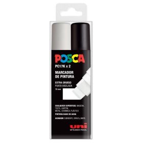 Posca PC-17K Estuche de 2 Marcadores de Pintura - Punta Biselada de Poliester 15mm - Ancho de Trazo Muy Grueso - Tinta Base al Agua - Resistente a la Luz - No Permanente - Color Surtido