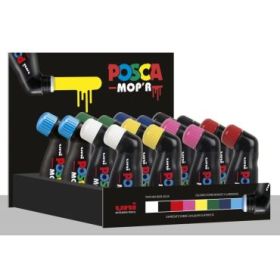 Posca MOP'R Expositor de 16 Marcadores de Pintura - Punta Redondeada de Gomaespuma - Ancho de Trazo 3-19mm - Multi Efectos - Tinta Base al Agua - Color Surtido