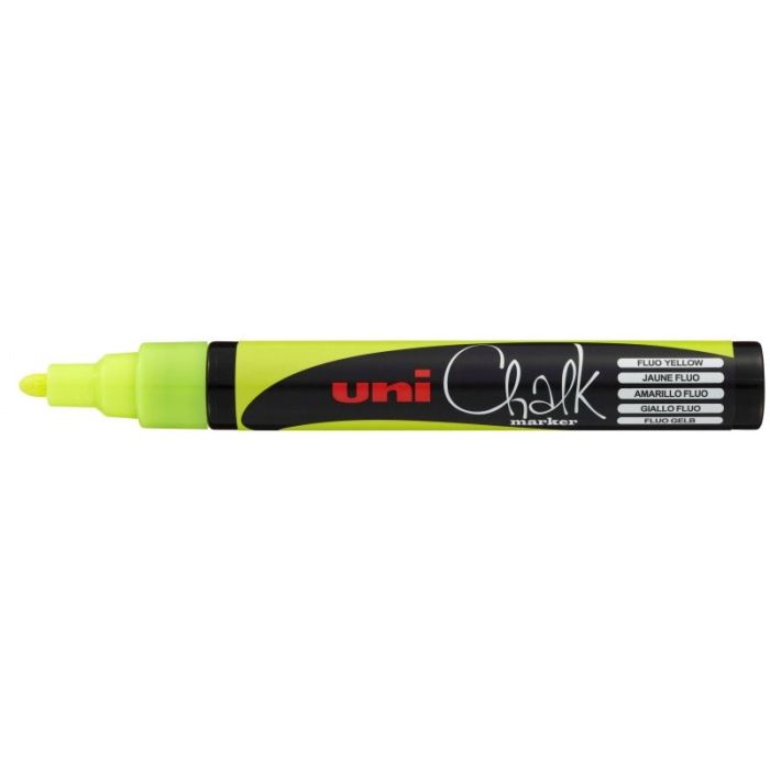 Uni-ball PWE-5M Marcador de Tiza Liquida - Punta Conica 1.8-2.5mm - Borrado en Humedo - Resistente a la Lluvia y Exteriores - Color Amarillo