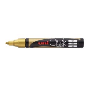 Uni-ball PWE-5M Marcador de Tiza Liquida - Punta Conica 1.8-2.5mm - Borrado en Humedo - Resistente a la Lluvia y Exteriores - Color Oro