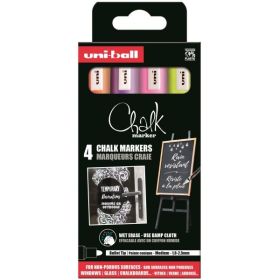 Uni-ball PWE-5M Pack de 4 Marcadores de Tiza Liquida - Punta Conica 1.8-2.5mm - Borrado en Humedo - Resistente a la Lluvia - Ideal para Pizarras y Vidrio - Color Surtido