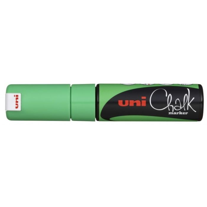 Uni-ball PWE-8K Marcador de Tiza Liquida - Punta Biselada 8mm - Borrado en Humedo - Resistente a la Lluvia - Color Verde