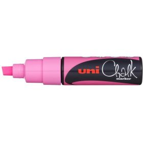 Uni-ball PWE-8K Marcador de Tiza Liquida - Punta Biselada 8mm - Borrado en Humedo - Resistente a la Lluvia y Exteriores - Color Rosa