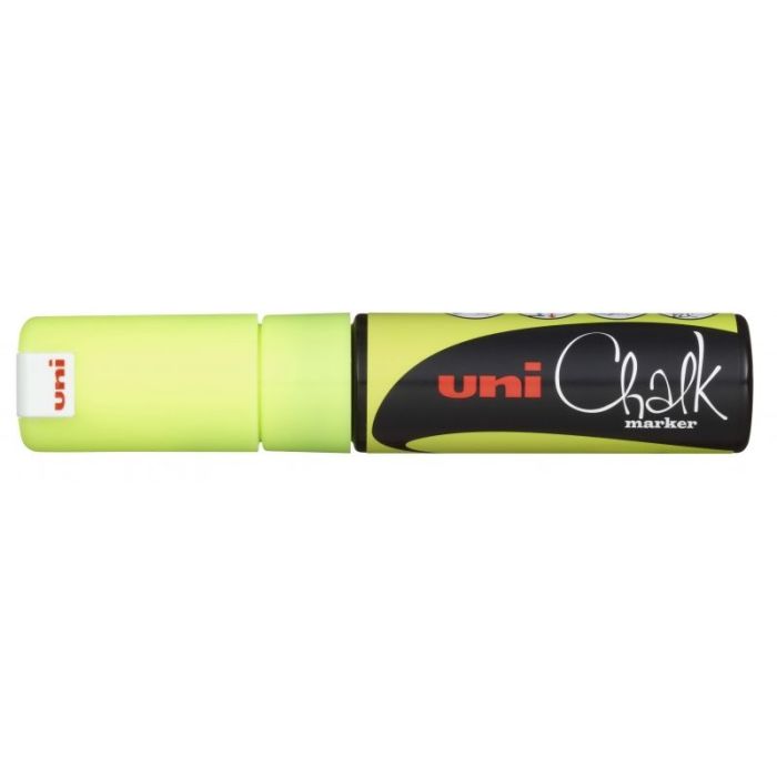 Uni-ball PWE-8K Marcador de Tiza Liquida - Punta Biselada 8mm - Borrado en Humedo - Resistente a la Lluvia y Exteriores - Color Amarillo