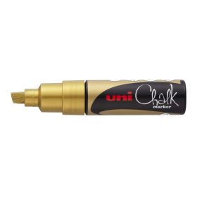 Uni-ball PWE-8K Marcador de Tiza Liquida - Punta Biselada 8mm - Borrado en Humedo - Resistente a la Lluvia y Exteriores - Color Oro