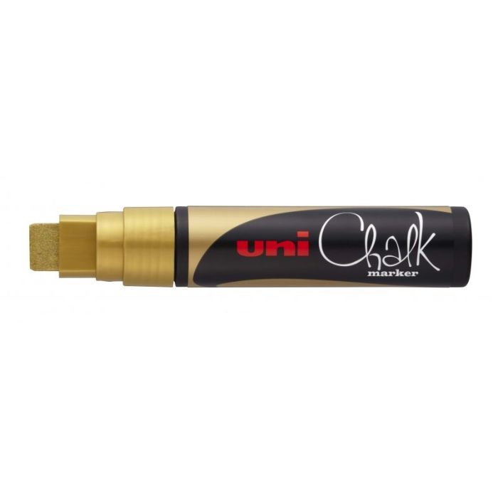Uni-ball PWE-17K Marcador de Tiza Liquida - Punta Biselada 15mm - Borrado en Humedo - Resistente a la Lluvia - Color Oro