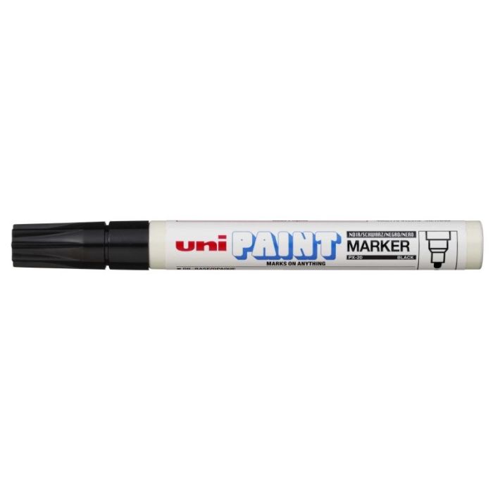 Uni-ball PX-20 Paint Marker - Marcador de Pintura - Punta Acrilica de Bala 2.2-2.8mm - Permanente en Todas las Superficies - Resistente a Luz y Agua - Color Negro