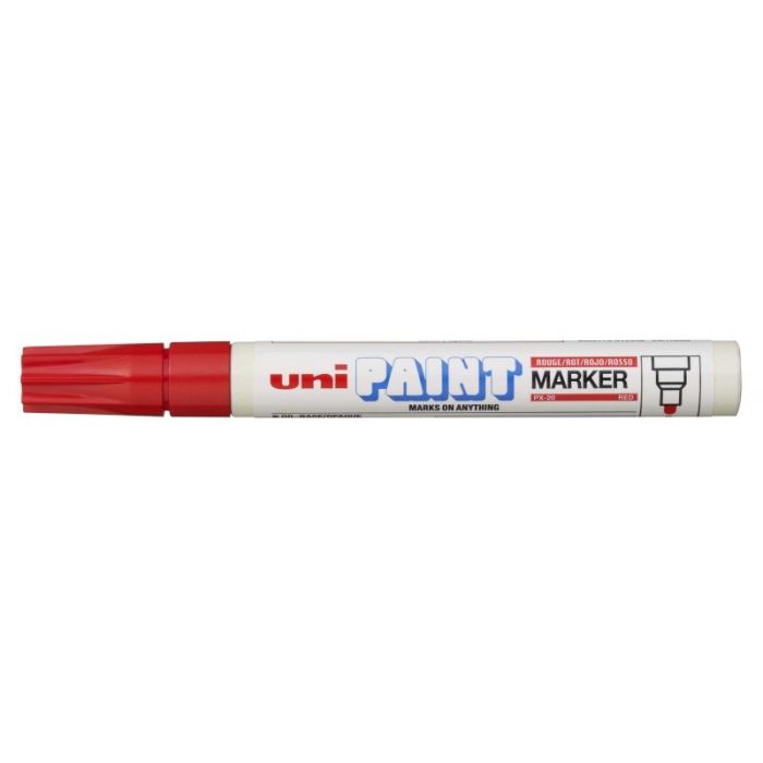 Uni-ball PX-20 Paint Marker - Marcador de Pintura - Punta Acrilica de Bala 2.2-2.8mm - Permanente en Todas las Superficies - Resistente a Luz y Agua - Color Rojo