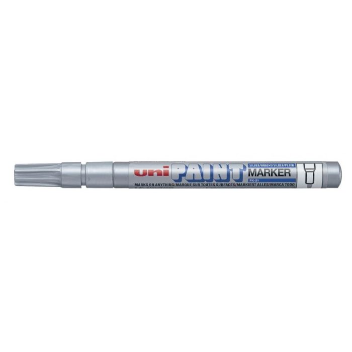 Uni-ball PX-21 Paint Marker - Marcador de Pintura - Punta Acrilica de Bala 0.8-1.2mm - Permanente en Todas las Superficies - Resistente a Luz y Agua - Color Plata