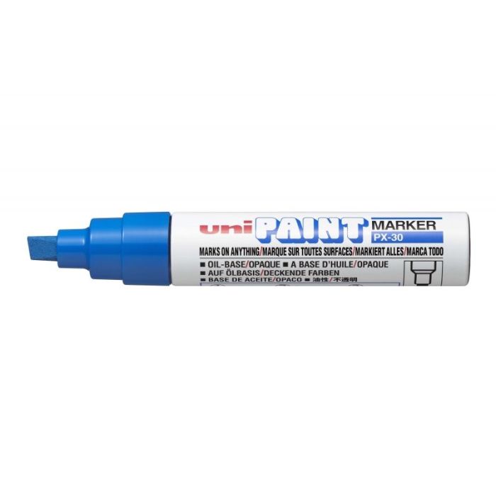 Uni-ball PX-30 Marcador de Pintura - Punta Biselada Acrilica 4-8.5mm - Linea Gruesa - Cuerpo de Aluminio - Tinta Permanente Resistente a Luz y Agua - Color Azul