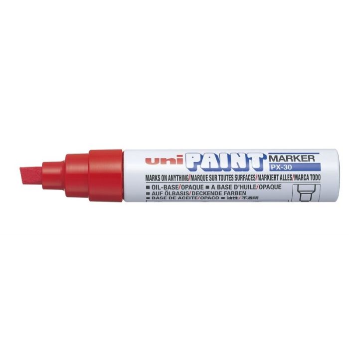 Uni-ball PX-30 Marcador de Pintura - Punta Biselada Acrilica 4-8.5mm - Permanente en Todas las Superficies - Resistente a Luz y Agua - Soporta Hasta 250ºC - Color Rojo
