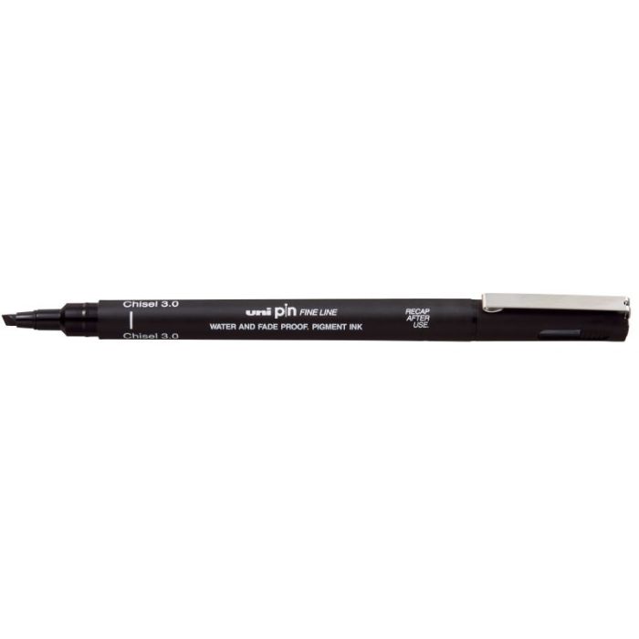 Uni-ball PINCS3-200 Rotulador Calibrado - Punta Poliacetal - Trazo Chisel - Tinta Pigmentada Resistente al Agua y Luz - Color Negro