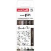 Uni-ball Uni Pin Brush Art Pack de 5 Rotuladores Calibrados - Punta Poliacetal - Tinta Pigmentada Resistente al Agua y a la Luz - Colores Surtidos