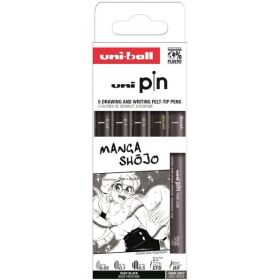 Uni-ball Uni Pin Manga Shojo Pack de 5 Rotuladores Calibrados - Punta Poliacetal - Tinta Pigmentada Resistente al Agua y Luz - Colores Surtidos