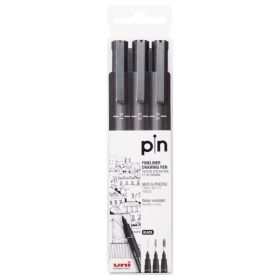 Uni-ball Uni Pin 200S Pack de 3 Rotuladores Calibrados - Punta Poliacetal - Tinta Pigmentada Resistente al Agua y Luz - Ideal para Dibujo Profesional y Escritura - Color Negro