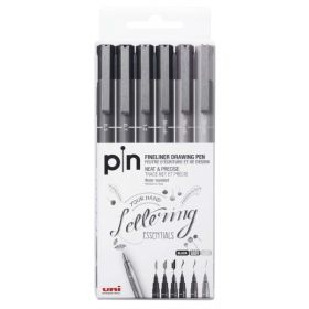 Uni-ball Uni Pin 200S Pack de 6 Rotuladores Calibrados - Punta Poliacetal - Tinta Pigmentada Resistente al Agua y Luz - Ideal para Dibujo Profesional y Escritura - Colores Negro y Gris