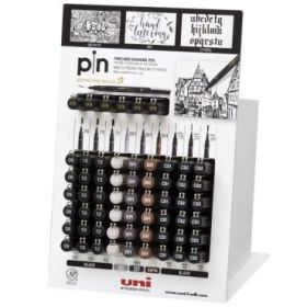 Uni-ball Uni Pin 200S Expositor de 60 Rotuladores Calibrados - Punta Poliacetal - Tinta Pigmentada Resistente al Agua y Luz - Colores y Grosores Surtidos