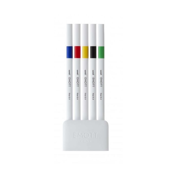 Uni-ball PEM-SY Set Nº1 Emott Vivid Colors Pack de 5 Rotuladores de Linea Fina - Punta 0.4mm - Tinta a Base de Agua - Diseño Innovador - Ancho de Linea Constante - Colores Surtidos