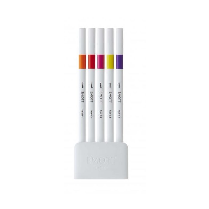 Uni-ball PEM-SY Set Nº2 Emott Passion Colors Pack de 5 Rotuladores de Linea Fina - Punta 0.4mm - Tinta a Base de Agua - Diseño Innovador - Ancho de Linea Constante - Colores Surtidos