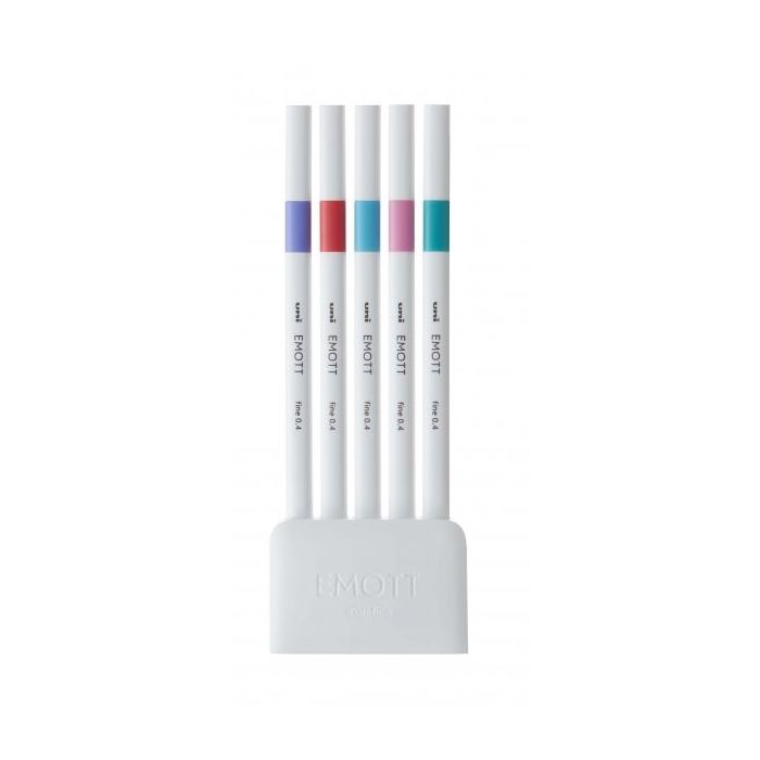 Uni-ball PEM-SY Set Nº5 Emott Candy Pop Colors Pack de 5 Rotuladores de Linea Fina - Punta 0.4mm - Tinta a Base de Agua - Diseño Innovador - Ancho de Linea Constante - Colores Surtidos