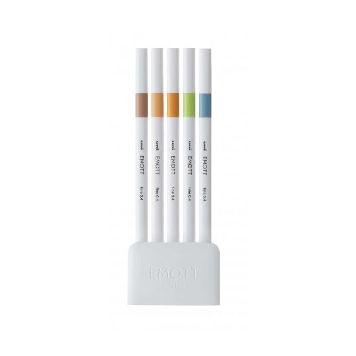 Uni-ball PEM-SY Set Nº6 Emott Natural Colors Pack de 5 Rotuladores de Linea Fina - Punta 0.4mm - Tinta a Base de Agua - Diseño Innovador - Ancho de Linea Constante - Colores Surtidos