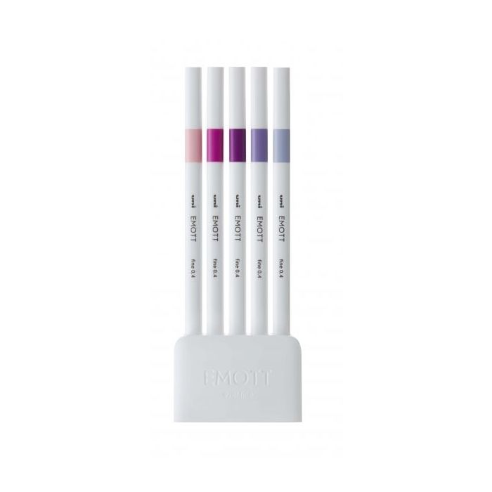 Uni-ball PEM-SY Set Nº7 Emott Floral Colors Pack de 5 Rotuladores de Linea Fina - Punta 0.4mm - Tinta a Base de Agua - Diseño Innovador - Ancho de Linea Constante - Colores Surtidos