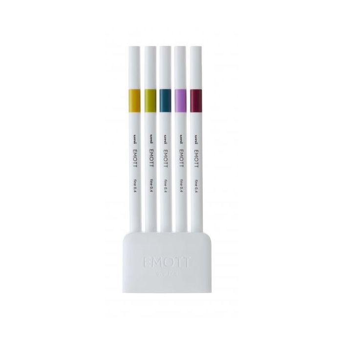 Uni-ball PEM-SY Set Nº8 Emott Retro Colors Pack de 5 Rotuladores de Linea Fina - Punta 0.4mm - Tinta a Base de Agua - Diseño Innovador - Ancho de Linea Constante - Colores Surtidos