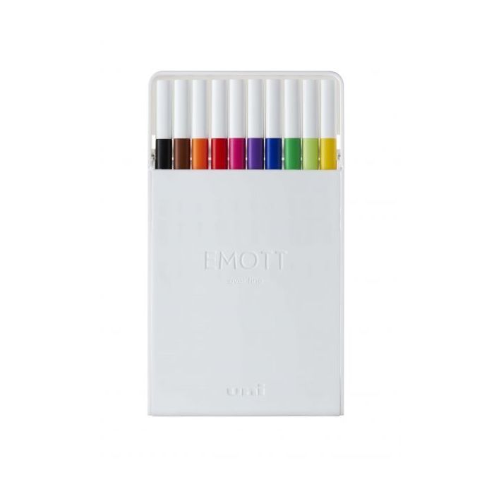 Uni-ball PEM-SY Set Nº1 Emott Essential Colors Pack de 10 Rotuladores de Linea Fina - Punta 0.4mm - Tinta a Base de Agua - Diseño Innovador - Ancho de Linea Constante - Colores Surtidos