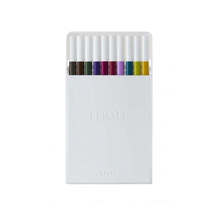 Uni-ball PEM-SY Set Nº3 Emott Calm-Tone Dark Pack de 10 Rotuladores de Linea Fina - Punta 0.4mm - Tinta a Base de Agua - Diseño Innovador - Ancho de Linea Constante - Colores Surtidos